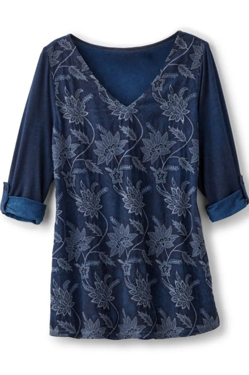 Soft Surroundings Kimbra Embroidered Tunic DenimBlue Cheap