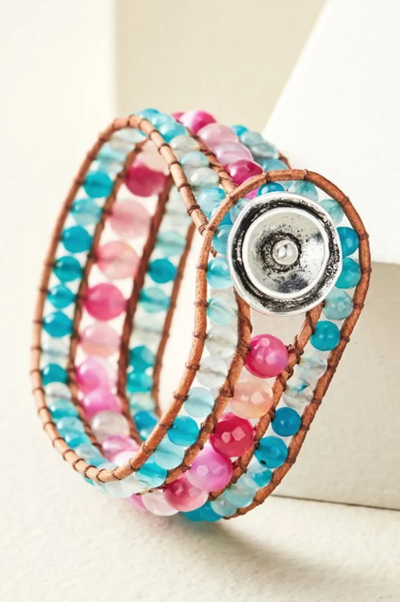 Soft Surroundings Leela Beaded Bracelet Pink/Blue Clearance