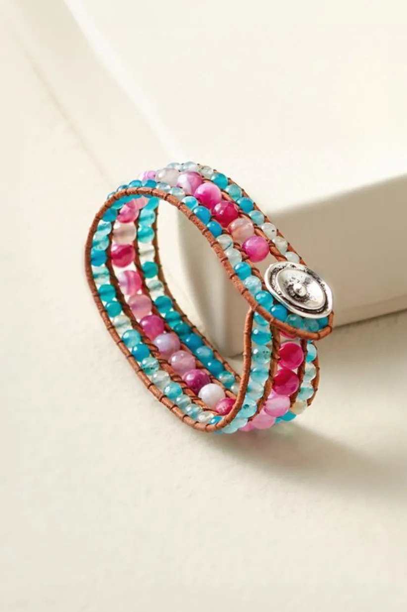 Soft Surroundings Leela Beaded Bracelet Pink/Blue Clearance