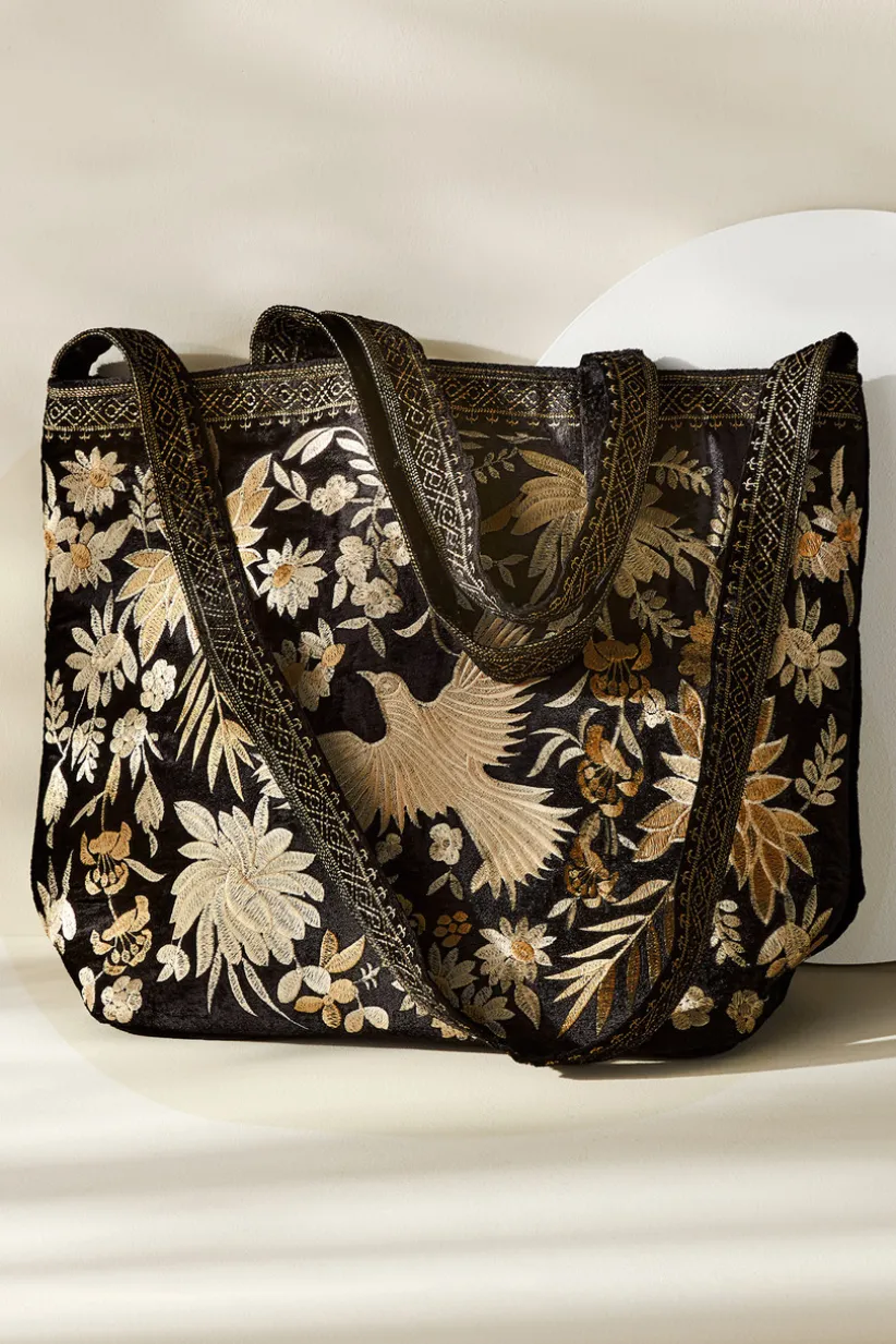 Soft Surroundings Lenora Embroidered Tote Black Outlet