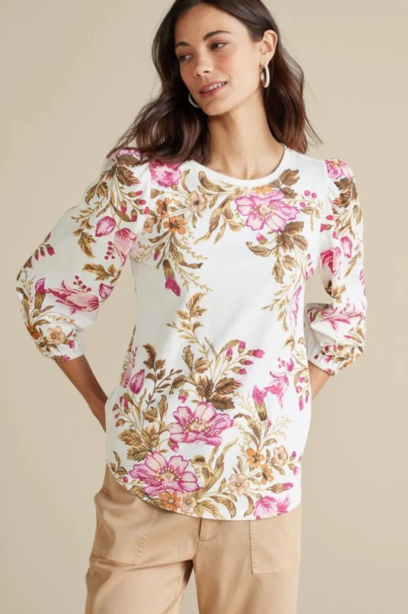 Soft Surroundings Lesley Printed Top PainterlyPeonyFlowers Fashion