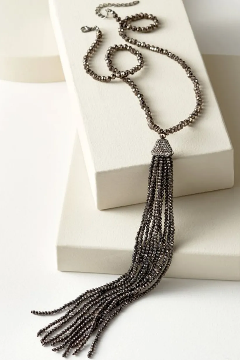 Soft Surroundings Luciana Tassel Necklace Hematite Best