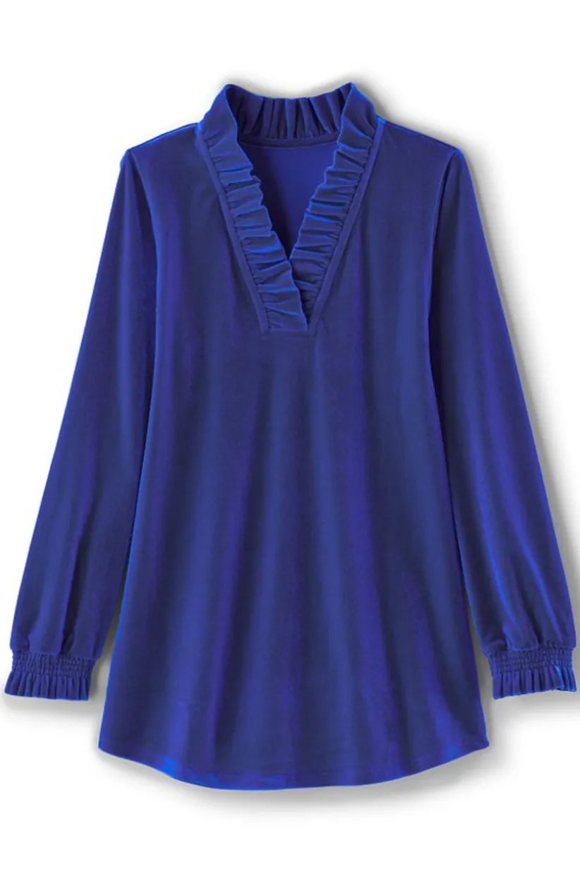 Soft Surroundings Marlee Ruffle Velvet Top Clearance