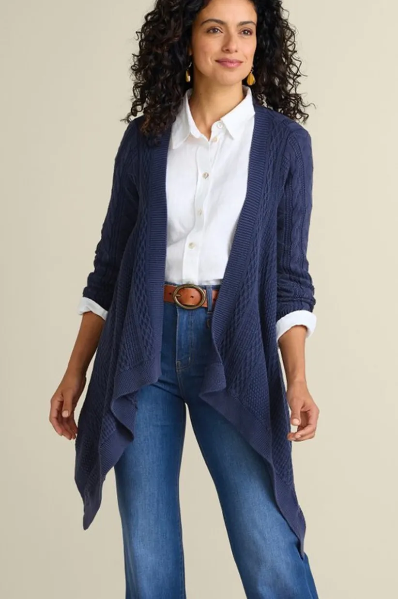 Soft Surroundings Minah Cable Knit Cardigan DenimBlue Flash Sale