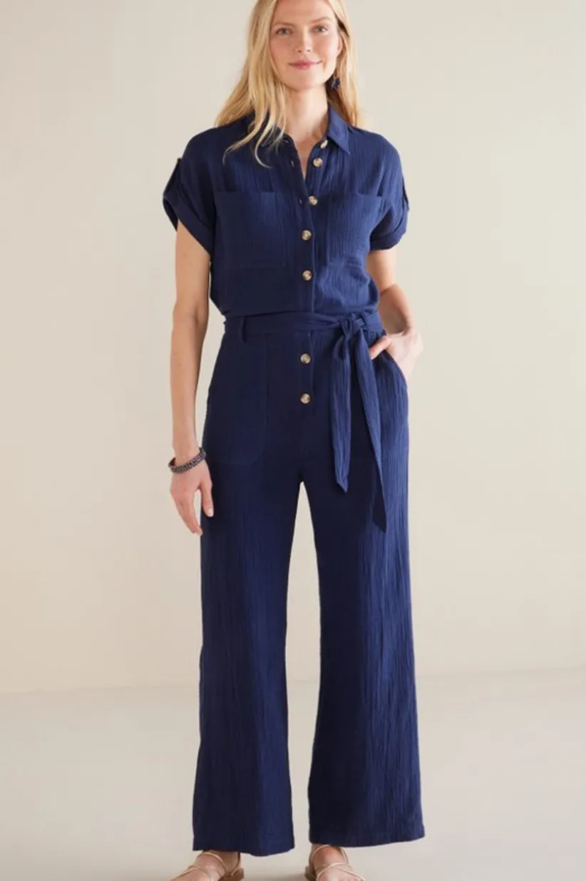 Soft Surroundings Natasha Gauze Jumpsuit Navy New