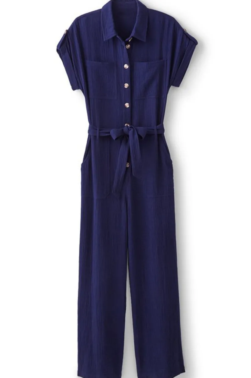 Soft Surroundings Natasha Gauze Jumpsuit Navy New