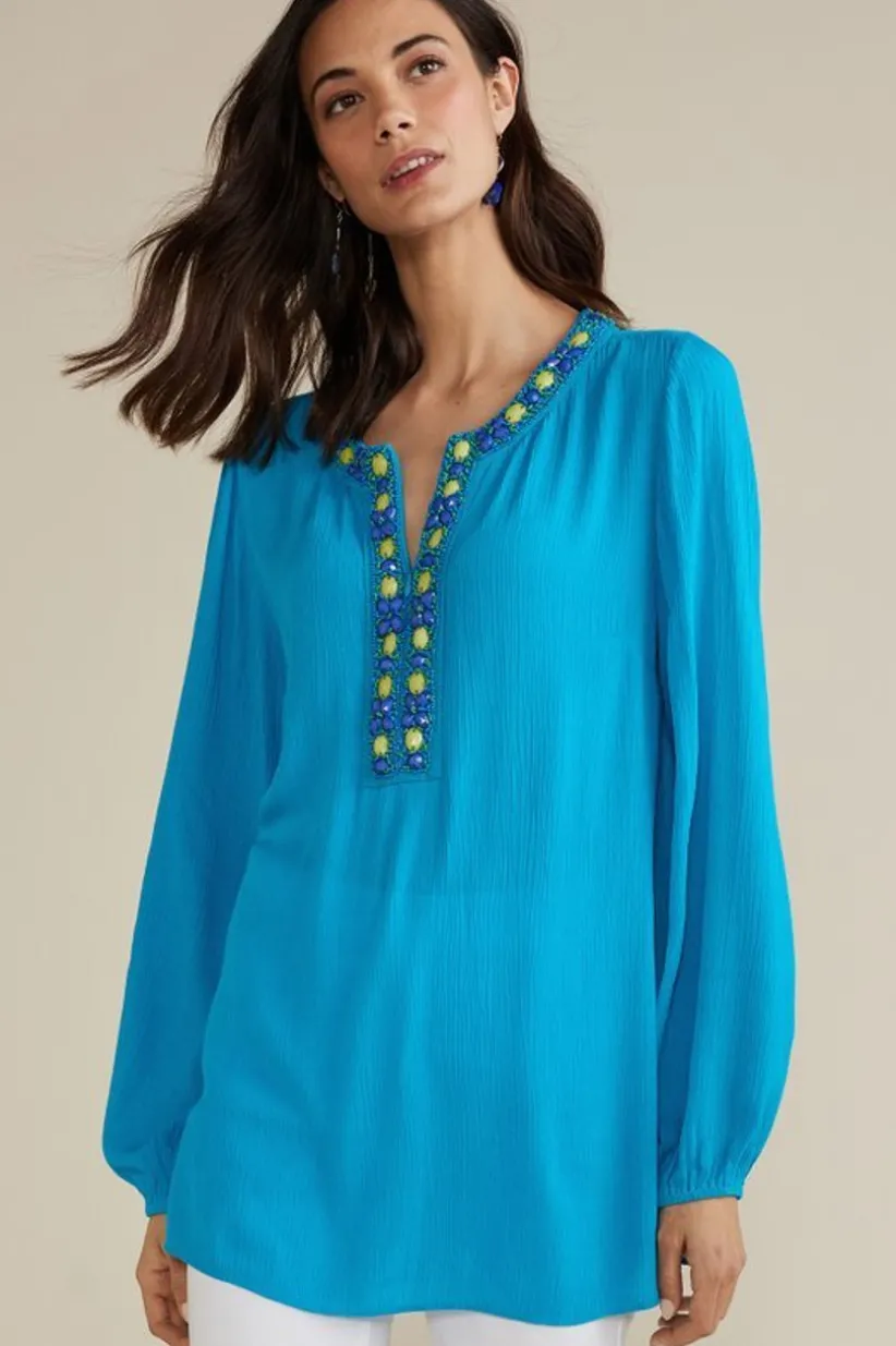 Soft Surroundings Nellie Gauze Tunic BlueDanube Best