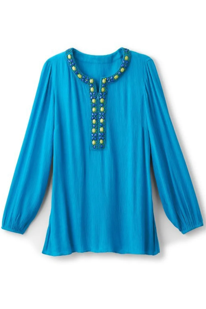 Soft Surroundings Nellie Gauze Tunic BlueDanube Best