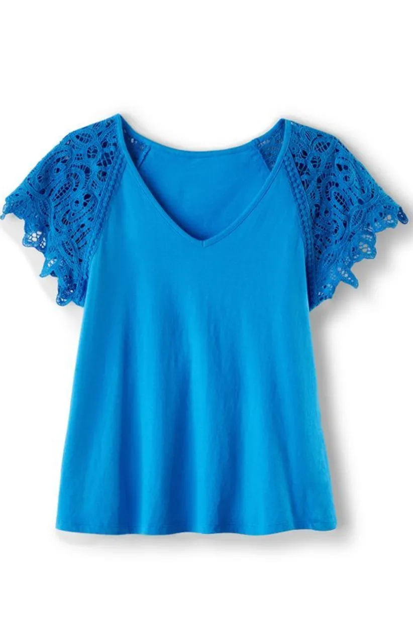 Soft Surroundings Nikita Lace Sleeve Tee FrenchBlue Shop