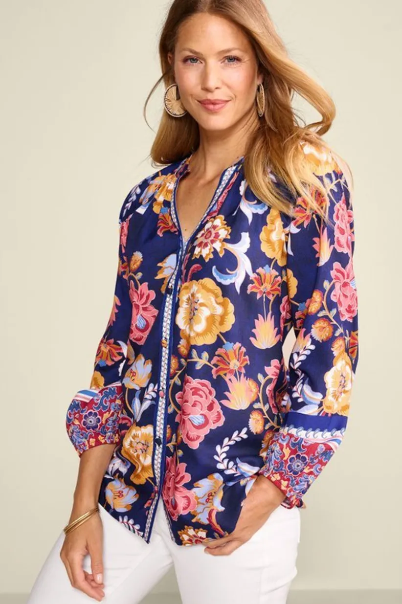 Soft Surroundings Ohana Blouse AkrotiriFlowers Hot