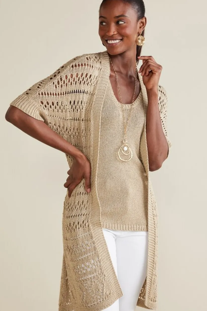 Soft Surroundings Opaline Shimmer Cardigan Sesame Flash Sale