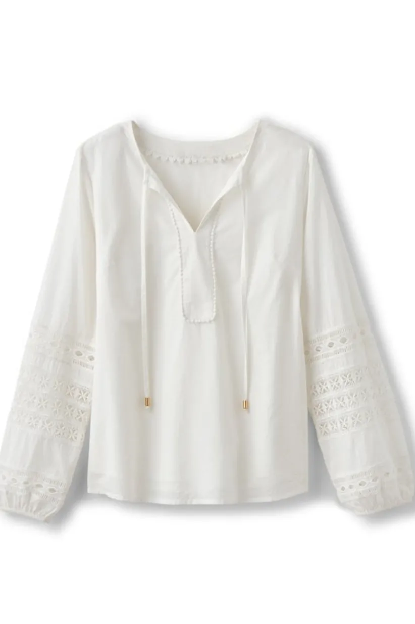 Soft Surroundings Prospera Lace Trim Top IvoryPearl Sale