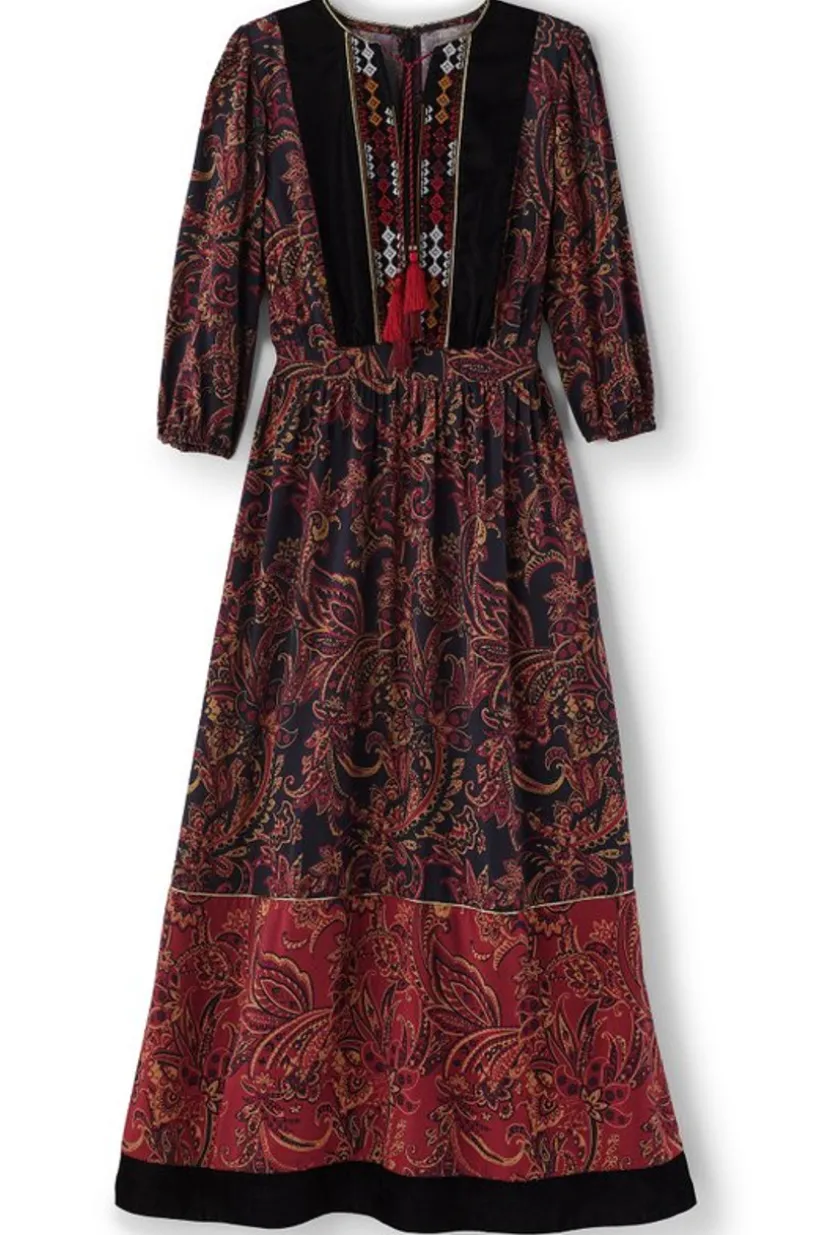 Soft Surroundings Quinn Maxi Dress FlowingPaisleyBlack+Red Discount