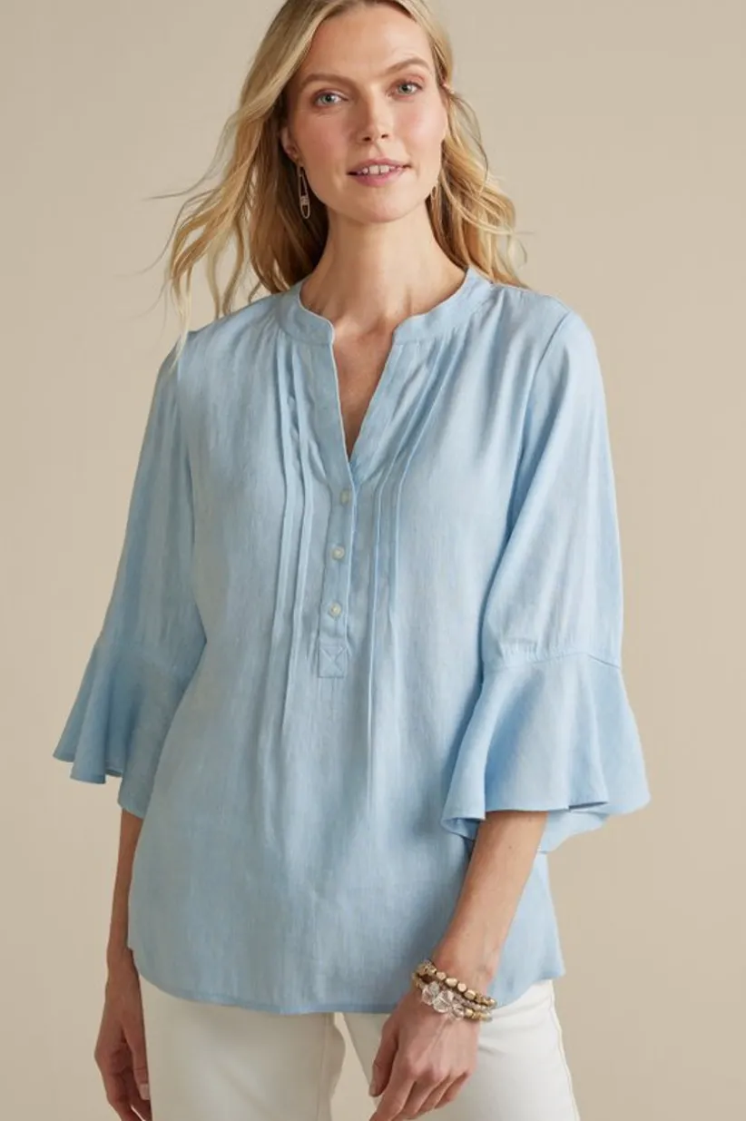 Soft Surroundings Raisa Linen Blend Top BlueBell Sale