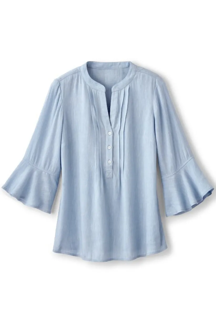 Soft Surroundings Raisa Linen Blend Top BlueBell Sale