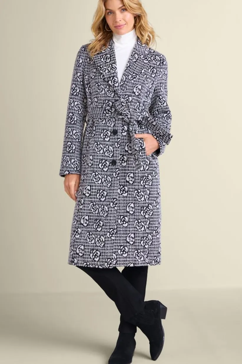 Soft Surroundings Rami Jacquard Coat Black/White New