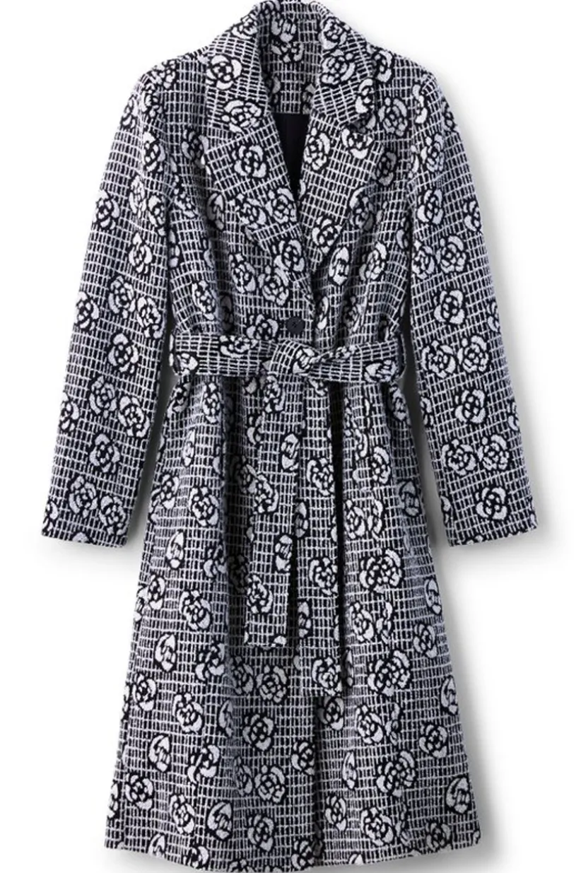 Soft Surroundings Rami Jacquard Coat Black/White New