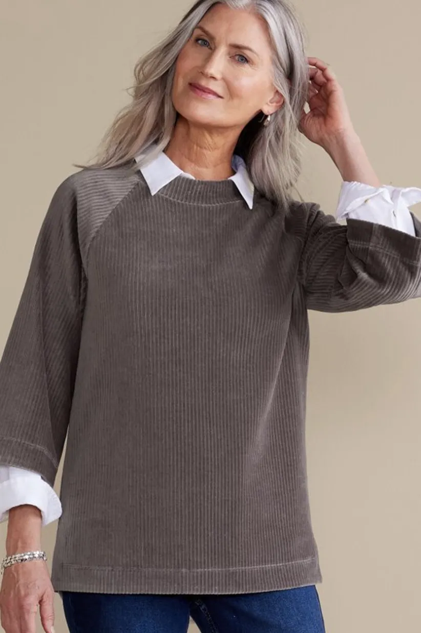 Soft Surroundings Samina Corduroy Pullover ShorelineGrey Cheap