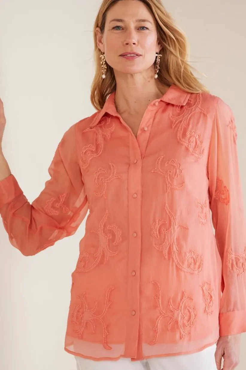 Soft Surroundings Savannah Embellished Tunic BurntCoral Hot