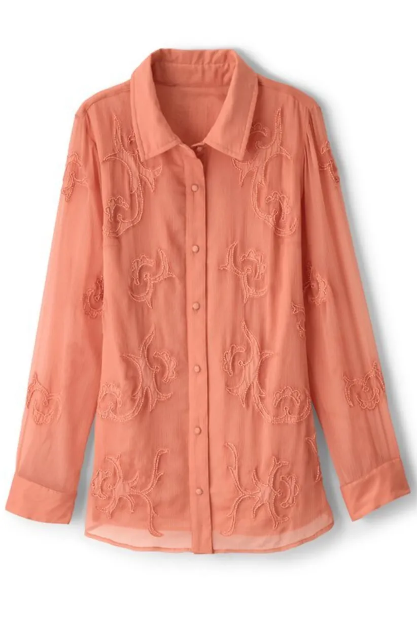 Soft Surroundings Savannah Embellished Tunic BurntCoral Hot