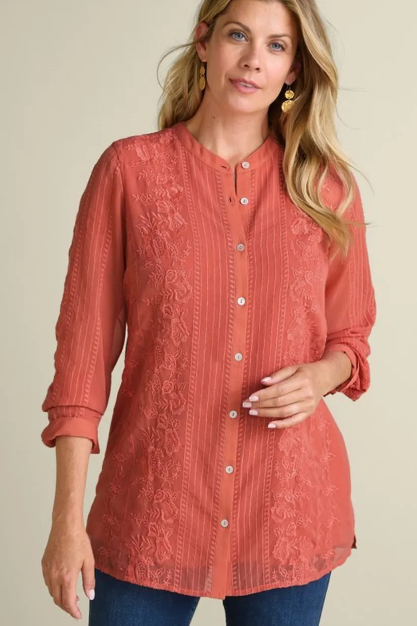 Soft Surroundings Serafine Embroidered Tunic ApricotBrandy Best