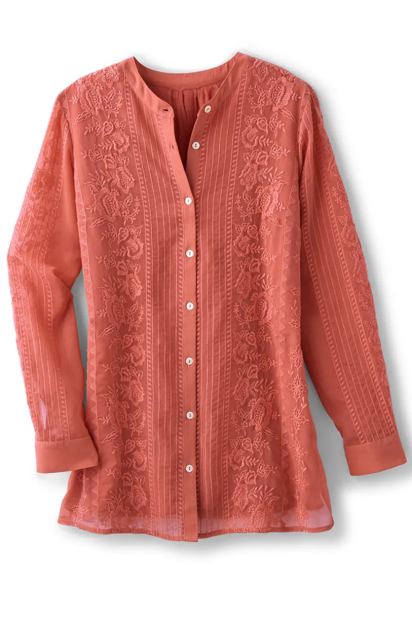 Soft Surroundings Serafine Embroidered Tunic ApricotBrandy Best