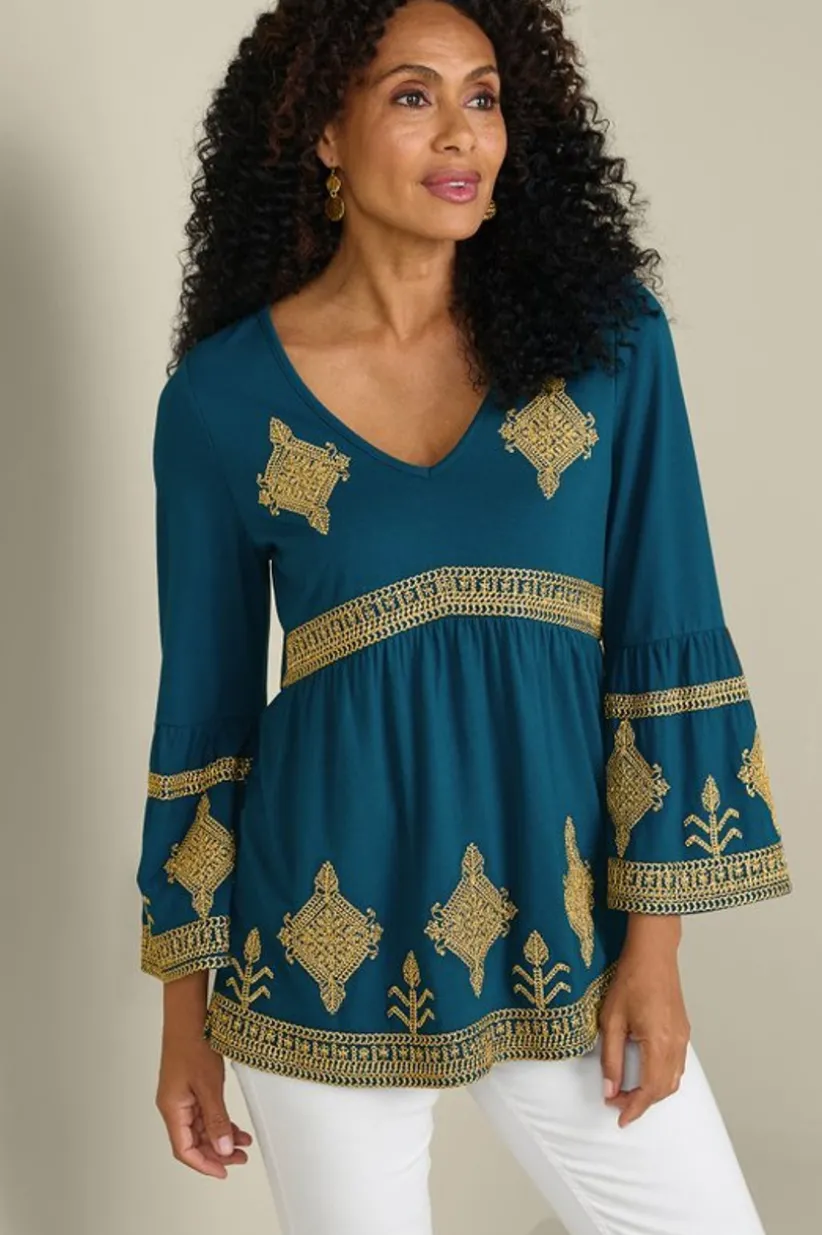 Soft Surroundings Setara 3/4 Sleeve Top MoroccanBlue Sale