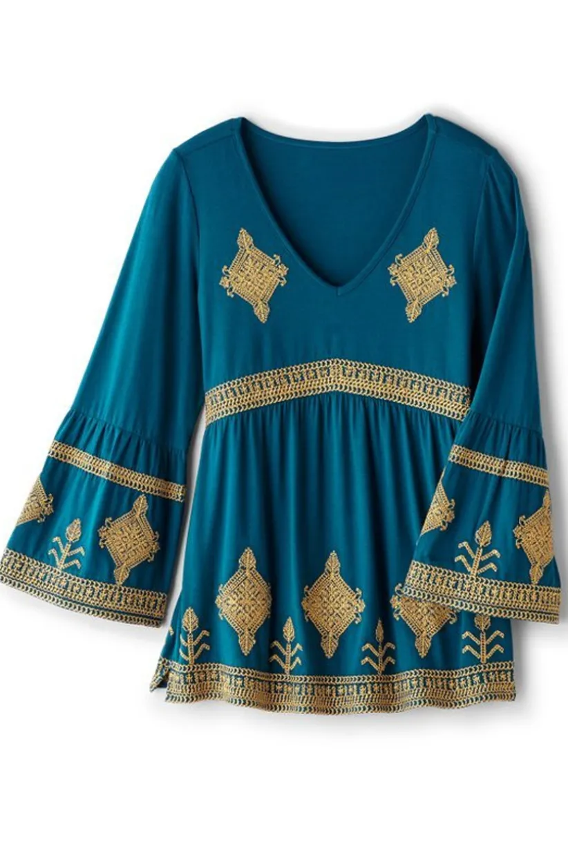 Soft Surroundings Setara 3/4 Sleeve Top MoroccanBlue Sale