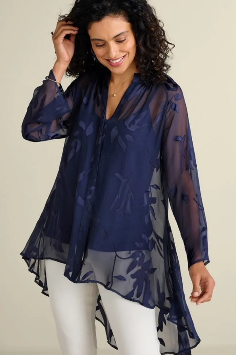 Soft Surroundings Silk Convertible Shirt & Cami Navy Hot