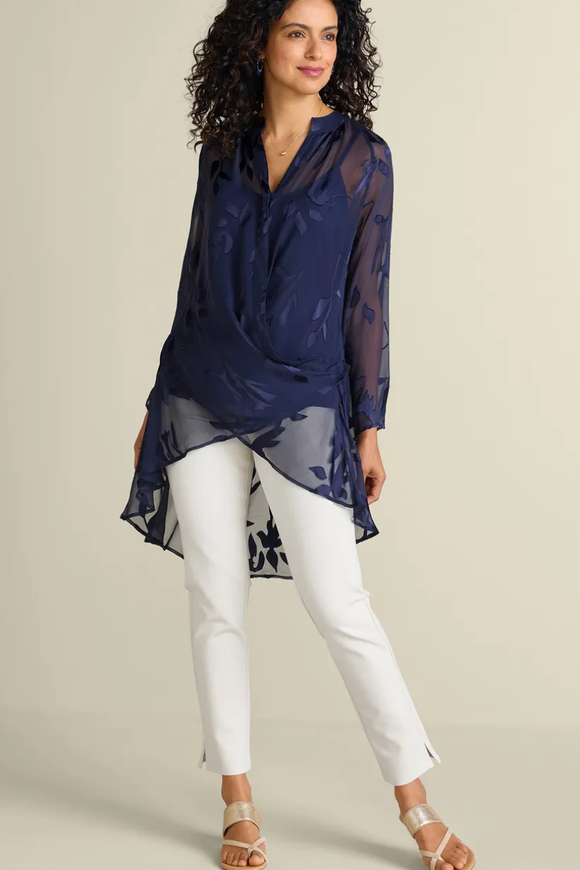 Soft Surroundings Silk Convertible Shirt & Cami Navy Hot