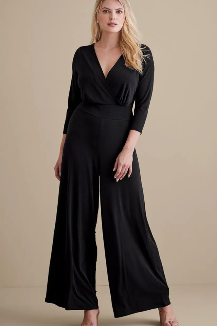 Soft Surroundings 3/4 Sleeve Penelope Jumpsuit Black Clearance