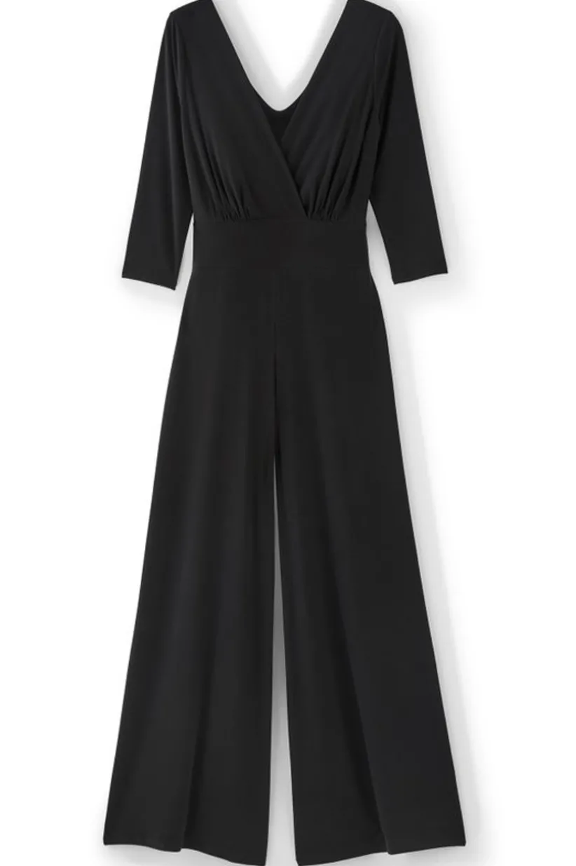 Soft Surroundings 3/4 Sleeve Penelope Jumpsuit Black Clearance