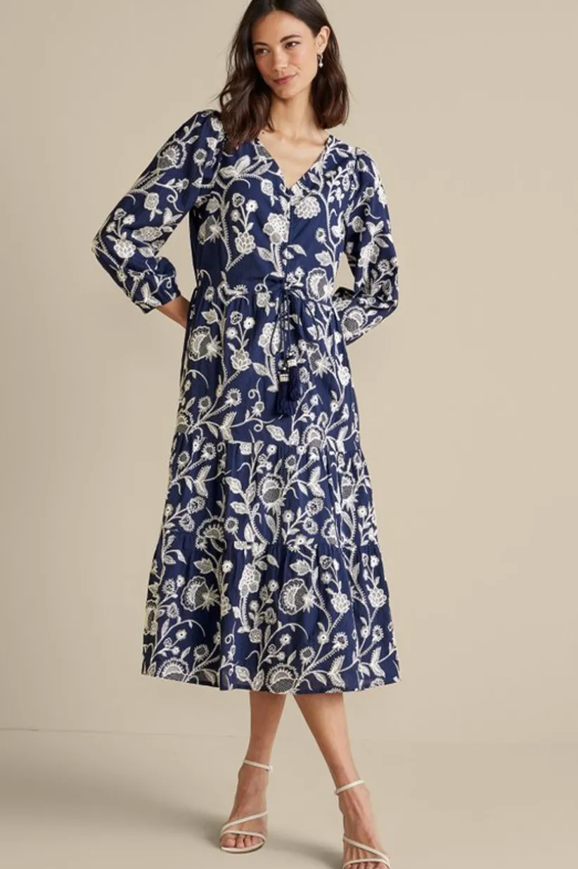 Soft Surroundings Tilda Embroidered Midi Dress Navy Fashion