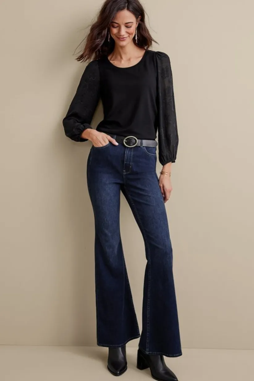 Soft Surroundings Ultimate Denim Flare Jeans TidalBlueWash Fashion