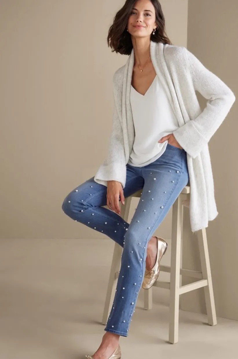 Soft Surroundings Ultimate Denim Pearl Straight Leg Jeans IcyBlueWash Fashion