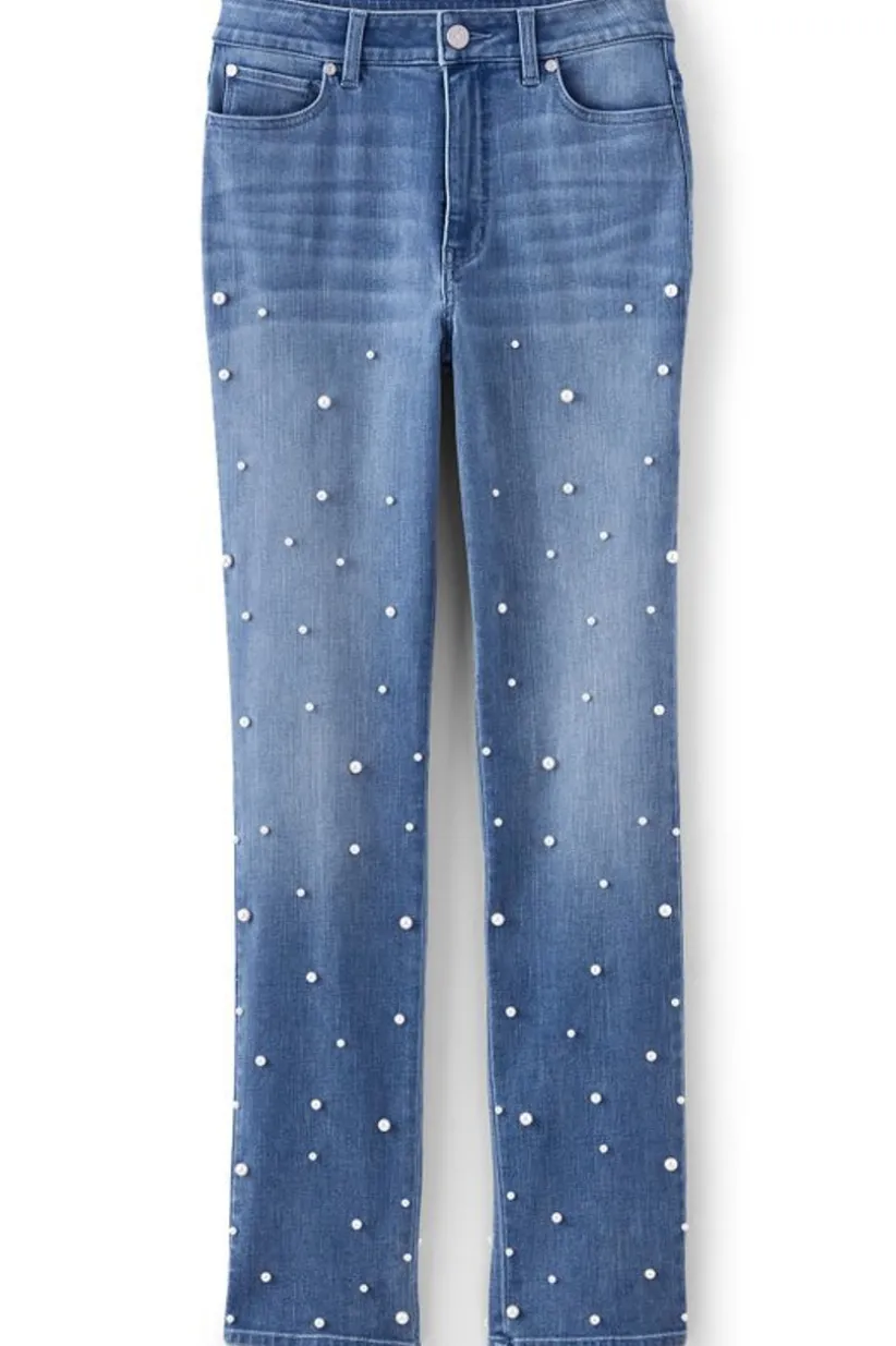 Soft Surroundings Ultimate Denim Pearl Straight Leg Jeans IcyBlueWash Fashion