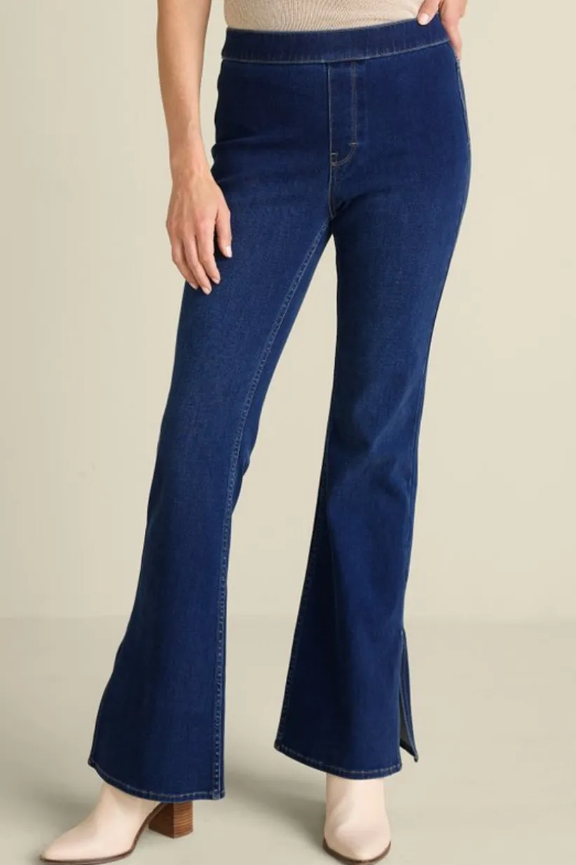 Soft Surroundings Ultimate Denim Slit Hem Flare Jeans TidalBlueWash Clearance