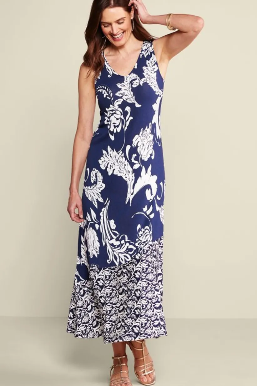 Soft Surroundings Vaila Maxi Dress OceanAirScarf/AzoresDi New