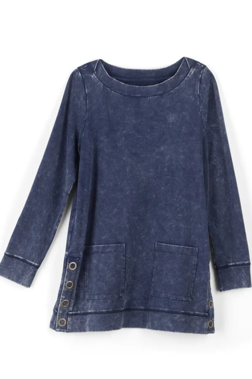 Soft Surroundings Washed Make It Snappy Pullover DenimBlue Clearance