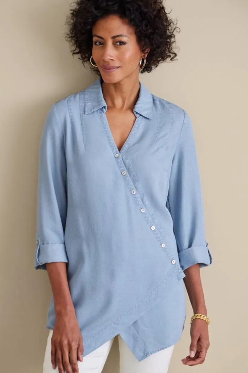 Soft Surroundings Washed Tencel™ Tunic LightWashDenim Clearance