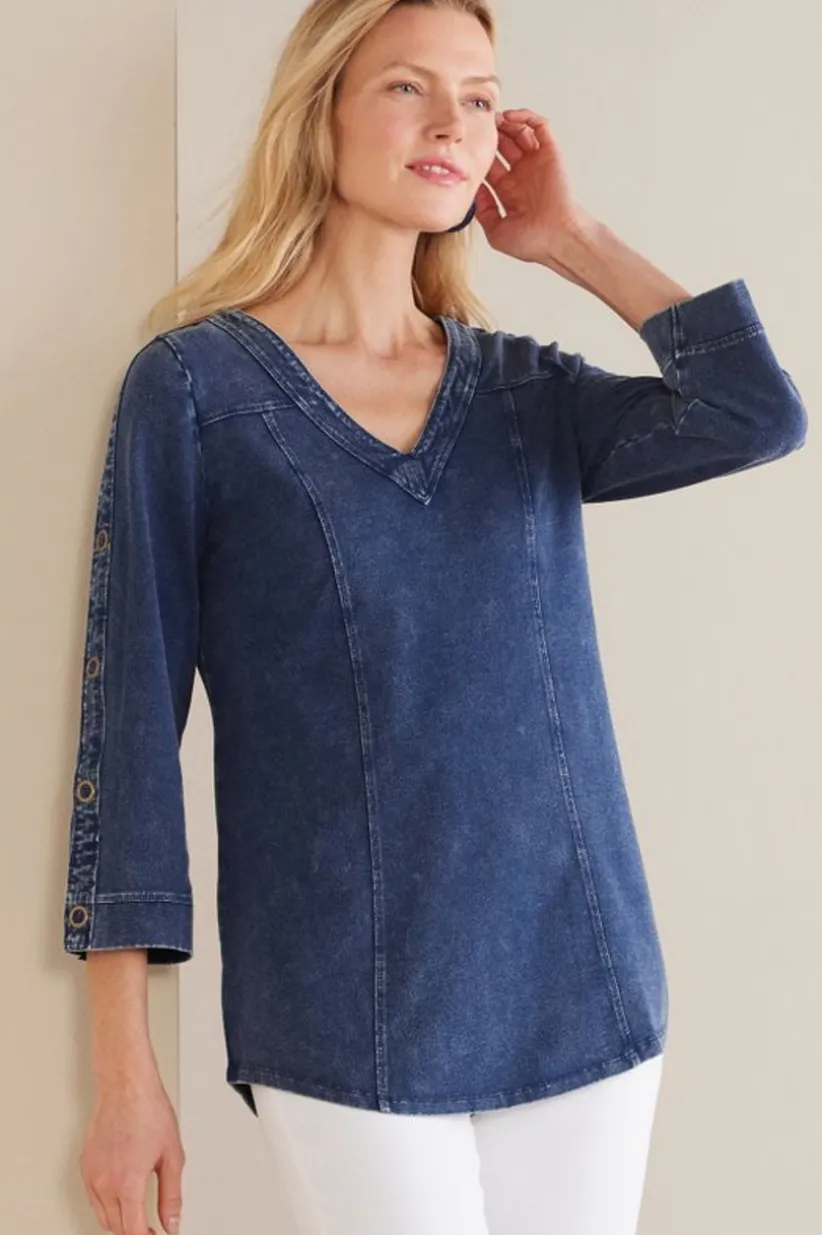 Soft Surroundings Wilma Washed Knit Denim Tunic DenimBlue Sale