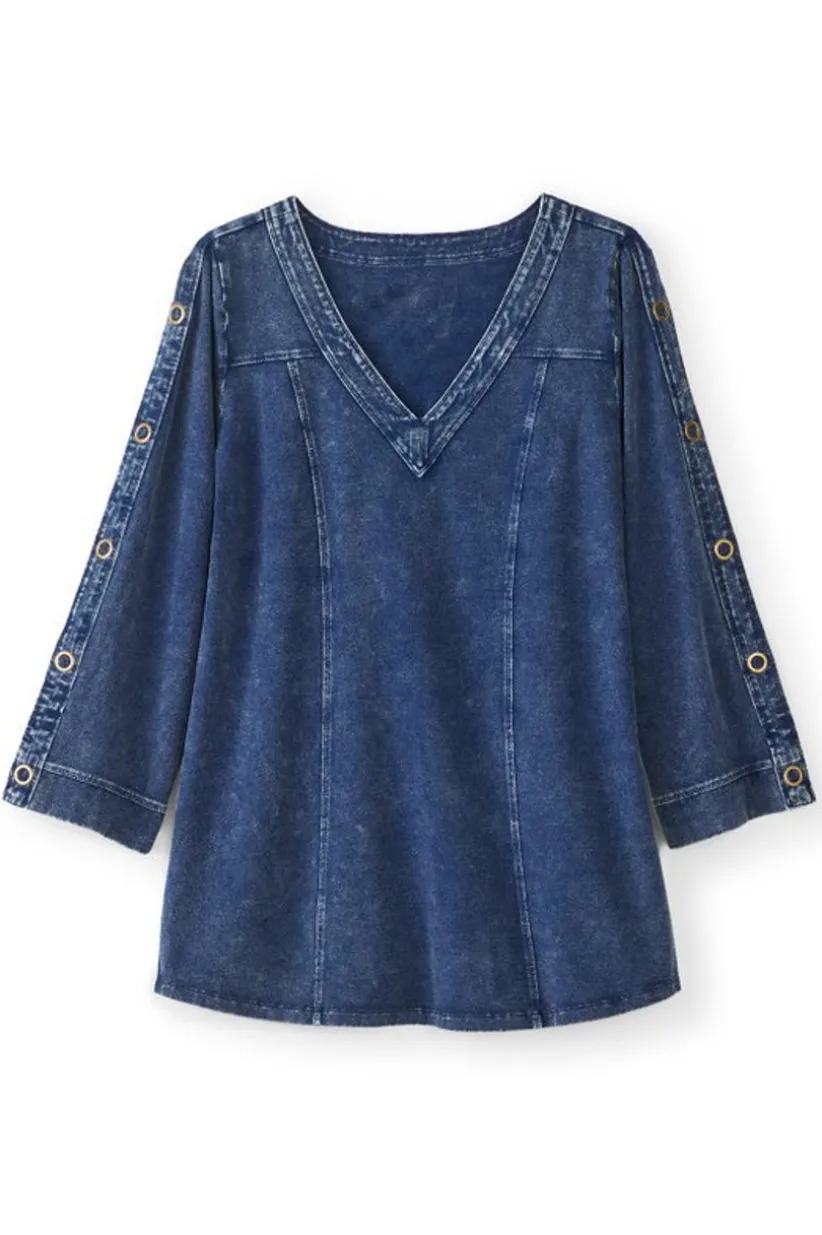 Soft Surroundings Wilma Washed Knit Denim Tunic DenimBlue Sale