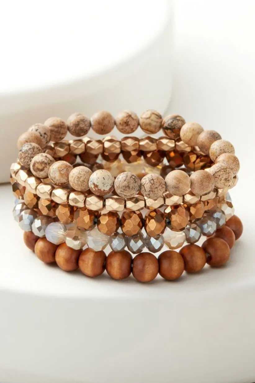 Soft Surroundings Wren Stretch Bracelet Set Brown/Gold Discount