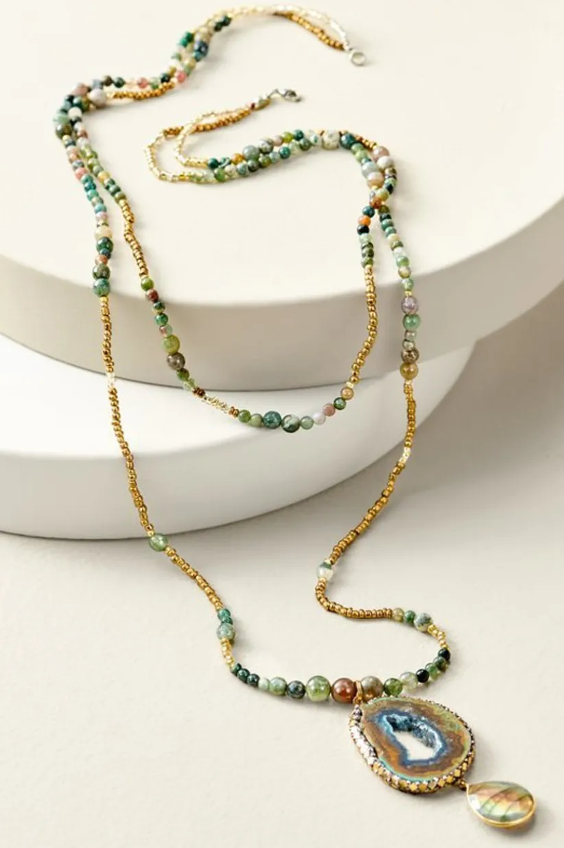 Soft Surroundings Zelda Layered Necklace GreenMulti Clearance