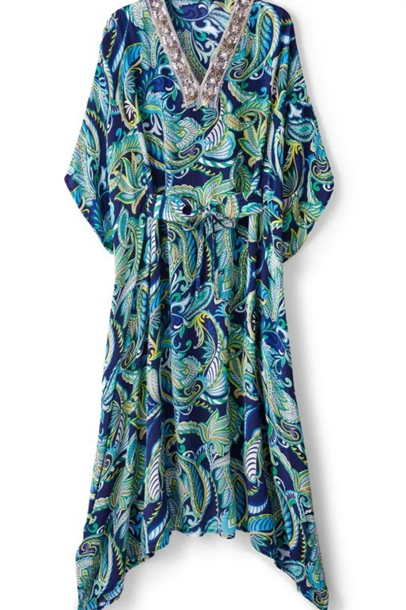 Soft Surroundings Zorica Caftan CoastalPaisleyBlue New